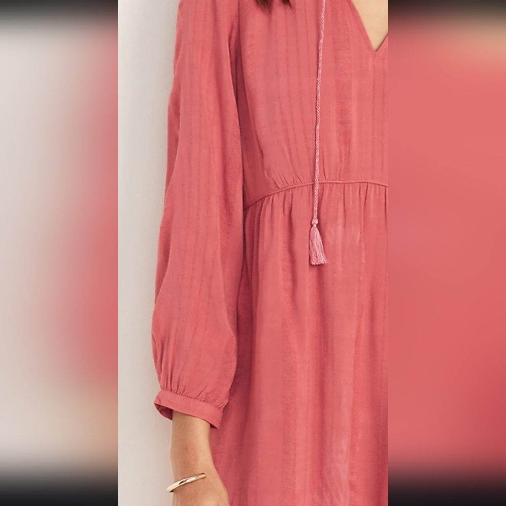 Boho Coral Long Sleeve Dress - Picture 3 of 7